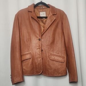 Women's Brown Leather Jackets XL | Ruff Hewn Brown Leather Blazer Jacket Size XL